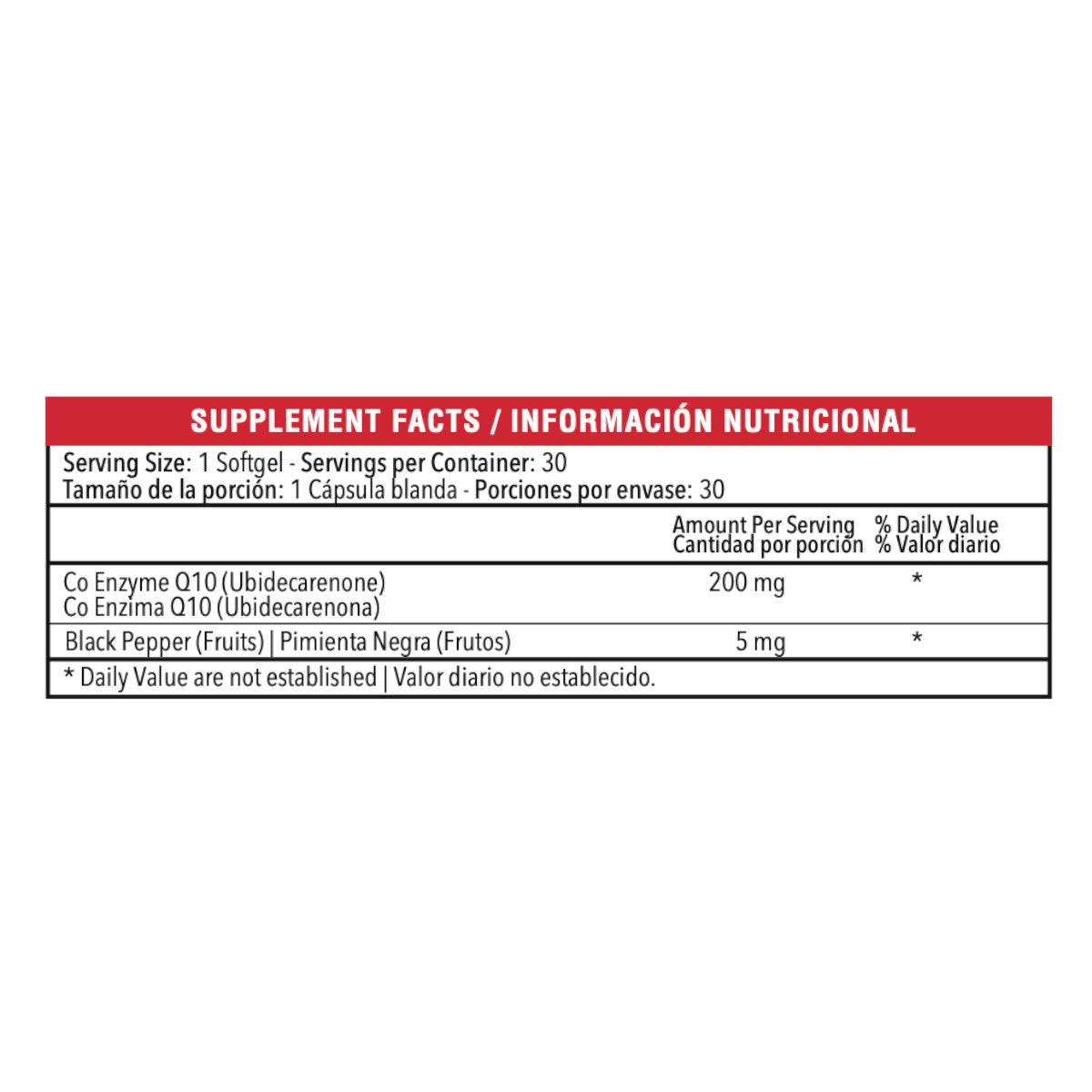 Coenzima Q10 con Bioperina - 200mg - 30 Cápsulas - Healthy America