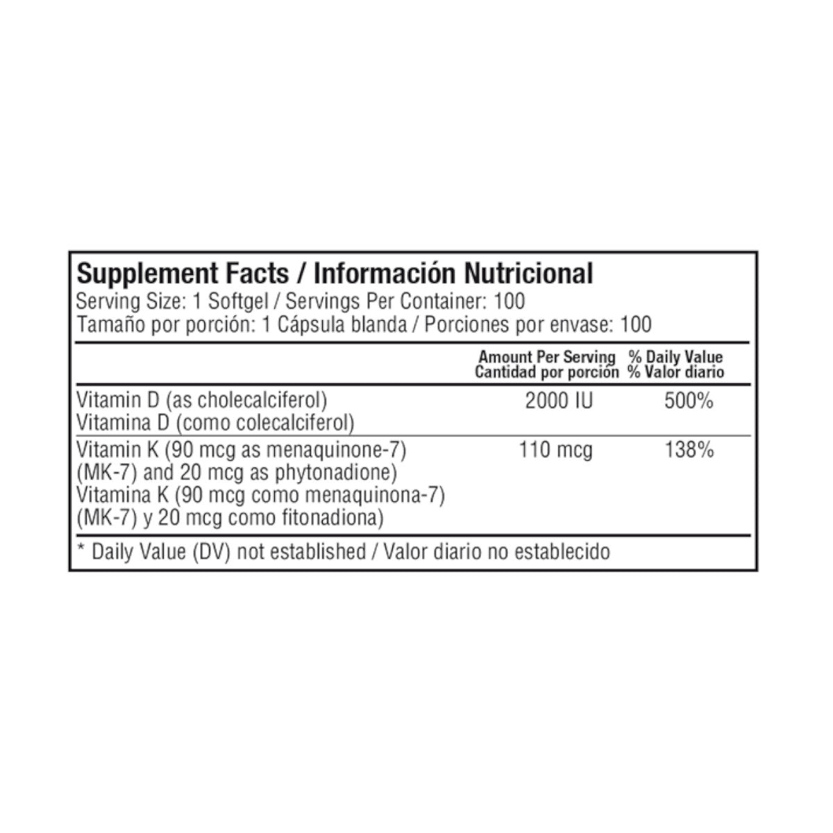 Duovit (Vitamina D3+K2) - 100 Cápsulas - Healthy America