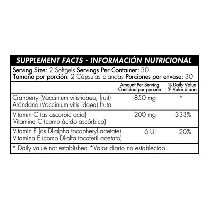 Mega Cranberry - 850mg - Con vitamina C&E - 60 Cápsulas - Healthy America