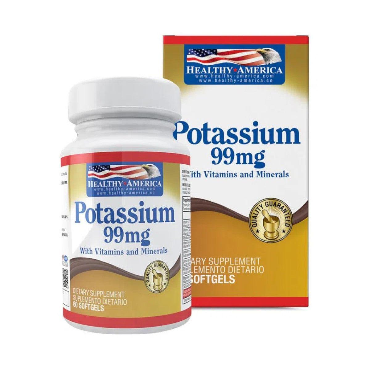 Potassium - 99mg - 60 Cápsulas - Healthy America